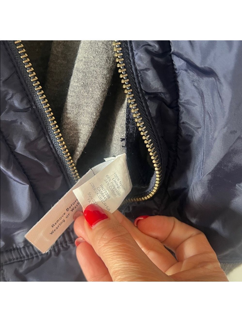 J. Crew navy Blue sweatshirt lined nylon bomber Jacket with Gray Accents small - Picture 9 of 10